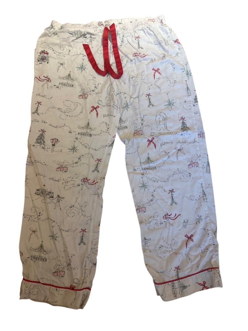 Victoria's Secret Christmas Pajama Pants Large Holiday Print Ribbon Tie Y2K